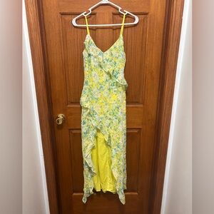 Lost + Wander Yellow Floral Ruffle Spaghetti Strap Maxi Dress. Sz S. NWT